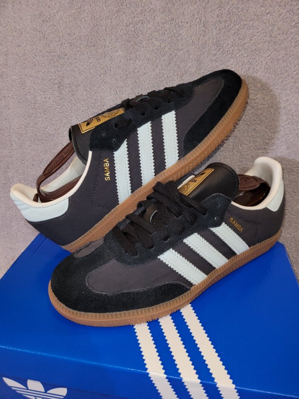 Adidas Samba OG Women's Size 5.5 Carbon Black Light Blue Sneakers ID0493 (#2327) - Picture 12 of 16